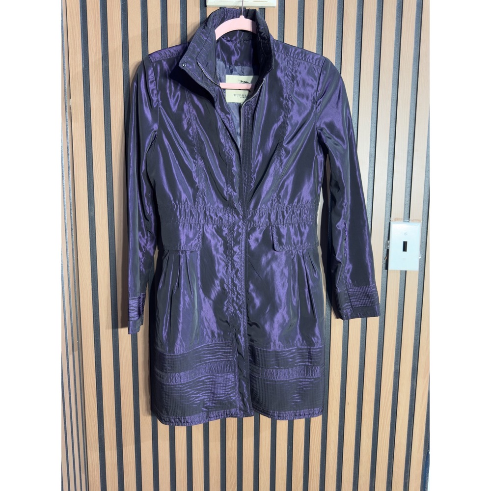 Burberry London Metallic Purple Nylon Trench Coat Jacket Made in Italy Size 6 - Picture 2 of 16
